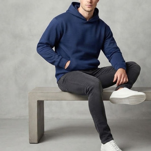 เสื้อสเวตเชิ้ตสีน้ำเงินกรมท่าสำหรับผู้ชาย ทรงปกติ ผ้าฝ้ายฟลีซ สวมใส่สบาย มีกระเป๋าหน้า เสื้อสเวตเชิ้ตแบบยูนิเซ็กซ์ ไหล่ตก ทรงหลวม - Product Image 4
