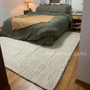 Alfombra de punto grueso hecha a mano, alfombra de lana gruesa, alfombra suave y acogedora para el suelo, alfombra vintage para decoración del hogar, lavable y acolchada - Product Image 4