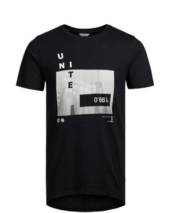 เสื้อยืดคอกลมแขนสั้นลำลองสำหรับผู้ชาย, ผ้าฝ้าย100% สีดำด้านหน้าพิมพ์โลโก้โพลีเอสเตอร์/ ผ้าฝ้ายผสม - Product Image 1
