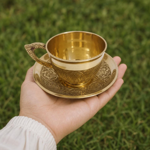 Metal <b>Cup</b> And <b>Saucer</b> Set With Premium Finish For Hotel Restaurant And Home Beverage Serving Handmade Tabletop Shiny Polished - Product Image 2