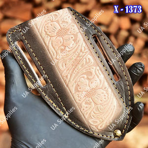 ซองใส่มีดพับหนังคุณภาพสูงแบบแนวนอน สไตล์ตะวันตก พร้อมสายรัดเข็มขัด สำหรับมีด Artisan Tooled Pancake Knife - Product Image 5