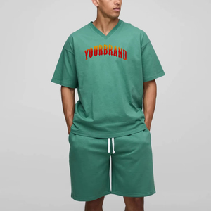 Conjunto corto de algodón para hombre OEM, camiseta y pantalones cortos con impresión de logotipo personalizado, conjunto informal de verano con talla y logotipo personalizados OEM, nuevo. - Product Image 1