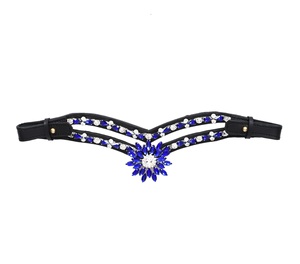 Diadema de Cuero Negro de Doble Fila de Primera Calidad con Centro de Cristal Azul Zafiro para Brida de Caballo - Product Image 2