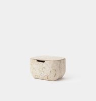 Boîte de rangement rectangulaire en marbre naturel travertin avec couvercle, élégante boîte beige pour l'organisation de la salle de bain et de la cuisine