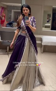 2026 Lehenga Choli en soie violet argenté, Dupatta pré-drapé, avec broderie Zari, pour mariée, style indo-occidental, tenue de mariage et de fête, Sun - Product Image 3
