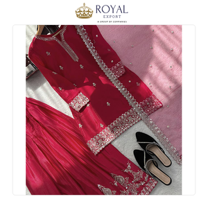 Proveedor Mundial de Ropa India, Trajes Tradicionales de Seda Chinnon para Bodas y Fiestas, Colección de Trajes Sharara en Venta - Product Image 6