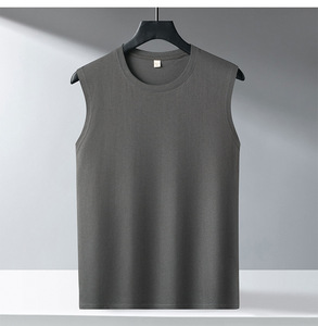 Camiseta sin mangas informal para hombre, cuello redondo, color sólido, tejido de algodón, cuello redondo, básica - Product Image 2