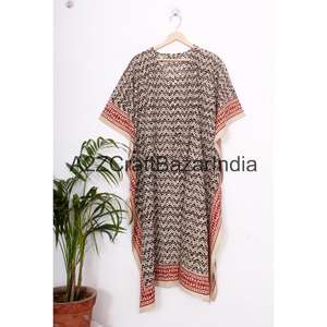 Robe Kaftan Indienne 100% Coton Imprimée au Bloc, Modeste, Faite Main, à Motifs Floraux, Ample, Longue, pour le Quotidien, en Pur Coton, Été Automne - Product Image 4