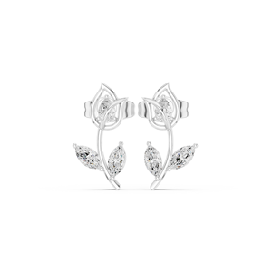 Pendientes de hoja con diamantes cultivados en laboratorio de 10 quilates en oro blanco para mujer – Joyería floral elegante de diseño - Product Image 1