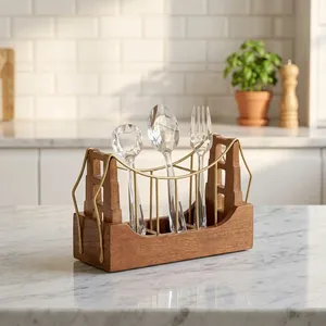 Porte-cuillères en bois pour table à manger, porte-spatules pour cuisine et restaurant, organisateur de cuillères pour table de bureau, organisateur de couverts - Product Image 1