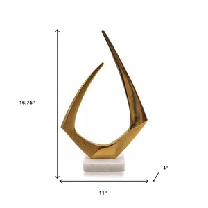 Abstract Gold Plated Geometric Sculpture Handmade Artistic Tabletop Decor Contemporary Living Room <b>Decoration</b> - Product Image 4