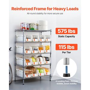 Sistema di scaffalature in filo d'acciaio a 5 livelli con 16 contenitori e ruote mobili per l'organizzazione degli attrezzi, ideale per il garage - Product Image 3