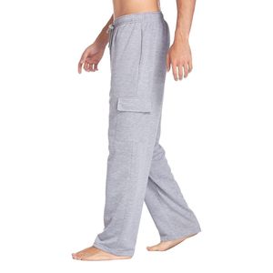 Light Grey <b>Open</b> <b>Hem</b> Men Plus Size <b>Joggers</b> Heavyweight Cotton Fleece Relaxed Fit Elastic Drawstring Athletic Track Pants - Product Image 3