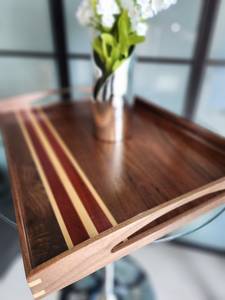 Elegante Bandeja Rectangular Rústica Moderna con Asa, Bandeja de Servir de Madera de Mango Natural Sostenible Personalizada, Patrón Rectangular para Uso Doméstico - Product Image 2