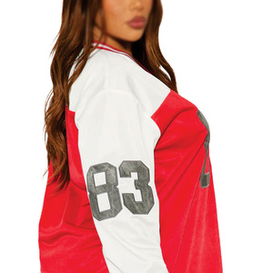 Trendy Women Cut and Sew Panel <b>Red</b> White American Football Jersey Oversized Streetwear Long Sleeve Polyester OEM Sports Teamwear - Product Image 6