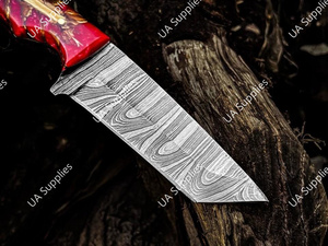 มีดล่าสัตว์ใบตายเหล็กดามัสกัสแบบดรอปพอยต์ ด้ามจับรูปทรงลูกสน ตีขึ้นรูปด้วยมือ อุปกรณ์ EDC สำหรับใช้งานกลางแจ้งอเนกประสงค์ - Product Image 6