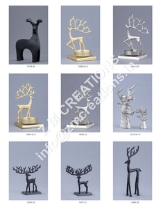 Handmade Silver Reindeer Sculpture Christmas Holiday Gift Decoration Tabletop Decoration Metal & Wood Multi-Color Options - Product Image 3
