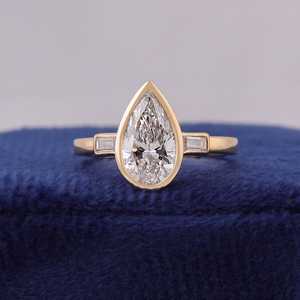 Classic 14K Rose Gold 2.00CT Pear Cut Lab Grown Diamond Three Stone <b>Ring</b> For Unisex Birthdays Wishes Gift For Mom <b>Dad</b> - Product Image 1