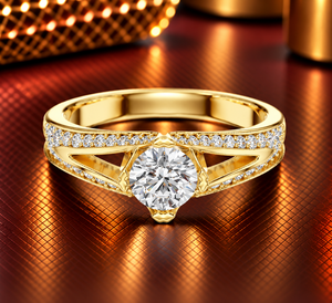 Anillo de compromiso nupcial con diamante cultivado en laboratorio de corte redondo de 1.10 quilates DEF VVS, oro de 14K 18K, engaste de canal con pavé abierto y tallo dividido, ODM - Product Image 1