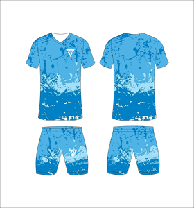 Custom Sublimated Blue Soccer Jersey Set for Men V-Neck Short Sleeve Moisture Wicking <b>Athletic</b> Fit Matching Shorts - Product Image 1
