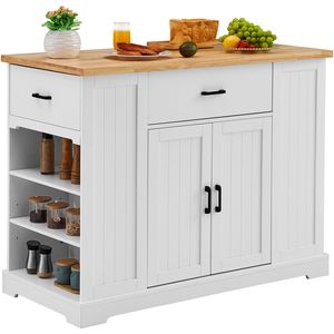 Carrito de Cocina con Cubierta de Madera de 46 Pulgadas, con Estante Ajustable y Cajón, Mueble de Almacenamiento para Desayunador Estilo Rústico - Product Image 4