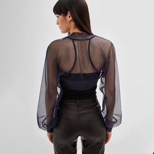 Bolero de malla de punto liso de manga larga para mujer, estilo casual y sexy, top corto de malla de red, ideal para club y moda. - Product Image 2