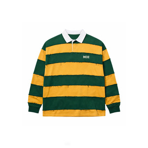 Men's shirts Distressed Rugby Collar Green Yellow Striped Long Sleeve Deconstructed Retro Streetwear <b>Hip</b> Hop Cotton Oversized - Product Image 2