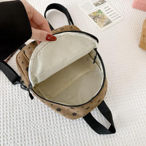 Mini sac à dos en velours côtelé rose, léger, pour filles, sac bandoulière décontracté, sac de sport avec motif personnalisé - Product Image 5