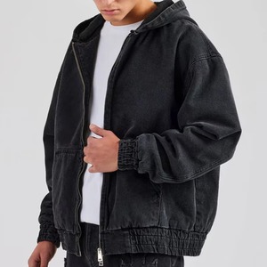 Veste à capuche en denim vintage noir avec poche avant, sweat à capuche oversize pour homme, veste zippée décontractée pour homme - Product Image 2