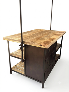 Buffet de cuisine industriel style ferme avec tiroirs et étagères ouvertes, organisateur rustique pour station café - Product Image 5