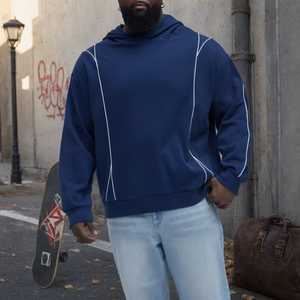 Sweat à capuche en coton épais pour hommes grandes tailles - Pull-over bleu marine streetwear pour grands et forts - Product Image 3