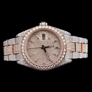 Montre pour homme ultra-luxe entièrement sertie de diamants Moissanite, cadran rond, bicolore, bijoux hip-hop raffinés - Product Image 5