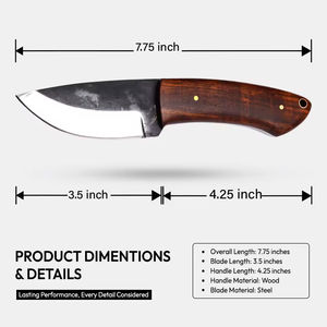 Cuchillo Skinner de Acero de Damasco Personalizable OEM de Alta Calidad con Mango de Madera y Funda de Cuero - Regalo Perfecto para Camping y Caza - Product Image 2