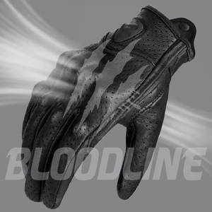 Sporty Black Sheepskin Motorcycle <b>Gloves</b> With <b>Touchscreen</b> Fingertips And Protective Shell For Cycling - Product Image 5