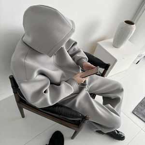 <b>Men's</b> Winter Fleece Tracksuit Set 2026 Stone <b>Grey</b> Heavyweight Zip <b>Hoodie</b> Wide Leg Sweatpants Custom Logo Blank Streetwear 100% - Product Image 4