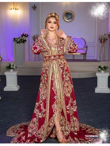 Beautiful Burgundy caftan Embroidered Floor-Length Wedding Caftan <b>Dress</b> For Women with <b>Gold</b> Detailing work - Product Image 3