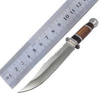 Couteau de chasse Bowie de qualité supérieure, de qualité industrielle, écologique, en acier inoxydable, avec manche en bois et étui en cuir, OEM, à lame fixe