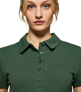 Polo de Manga Corta Verde para Mujer, Color Sólido, Algodón Piqué, Estilo Casual - Product Image 2