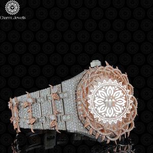 Montre de luxe Charm_Jewells en acier inoxydable glacé, boîtier 40 mm, cadran ajouré, analogique, mécanique, pour homme, bijou de mode, étanche 10 bars - Product Image 2
