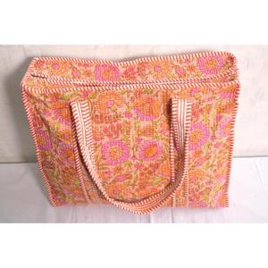 Bolso Tote Acolchado de Algodón con Estampado Floral, Bolso de Hombro con Cremallera, Bolso de Compras Hecho a Mano Estilo Boho Indio para Mujer - Product Image 5