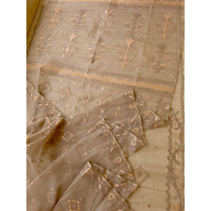 Sari Tradicional de Algodón Jamdani de Bangladesh de FestDeals, con Estampado Digital Moderno de Motivos Florales, Protección Solar, Secado Rápido, para Mujeres, para Fiestas - Product Image 2