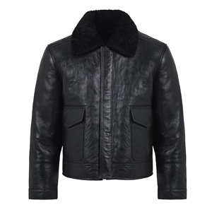 Chaqueta de Cuero Negra para Hombre con Capucha de Piel, Chaqueta de Motero con Forro Polar Cálido para Invierno, Abrigo con Capucha de Piel de Oveja Genuina Resistente - Product Image 1