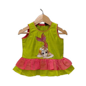 Twisha Xpressions – haut sans manches en coton imprimé pour filles de 0 à 6 mois, Dhoti Lime Green Coral, vêtements ethniques décontractés d'été, élégants - Product Image 3
