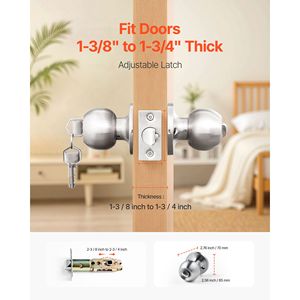 Maniglia per Porta d'Ingresso in Nichel Satinato con Pomello a Sfera, Serratura con Manopola Girevole Interamente in Metallo per Esterni e Interni - Product Image 6