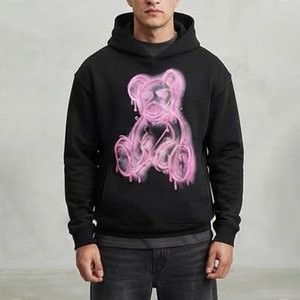 <span class=keywords><strong>Felpe</strong></span> con Cappuccio Nere Personalizzate da <span class=keywords><strong>Uomo</strong></span> con Stampa Orsacchiotto Spray Rosa, Streetwear Vestibilità Regolare in Cotone Lavorato a Maglia per l'Autunno - Product Image 1