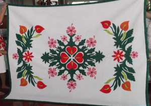 Tropical Anthurium Floral Hawaiian Applique Cotton Quilt Custom Hand-quilted Bedspread For <b>Queen</b> California King Bedroom Decor - Product Image 2