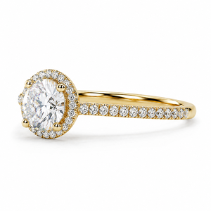 Anillo de Compromiso de Lujo al por Mayor con Halo de Diamantes Cultivados en Laboratorio en Oro Amarillo, Anillo Nupcial con Diamantes Redondos Pavé, Chapado en Rodio para Mujer - Product Image 3