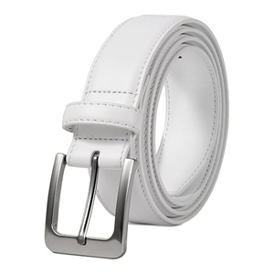 <b>White</b> Genuine <b>Leather</b> Formal Belt With Silver Rectangular Pin Buckle Solid Color Men's <b>Dress</b> Accessory - Product Image 1