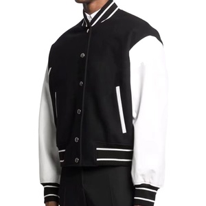 <b>Men</b> Letterman Baseball School Team Varsity Jacket Black Wool Real Leather Sleeves Stand Waterproof Breathable Windproof 2026 - Product Image 5