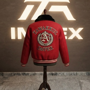 Veste universitaire unisexe rouge et blanche avec col en fausse fourrure, boutons sur le devant, coupe-vent, hiver, décontractée, en toile de coton épaisse - Product Image 3